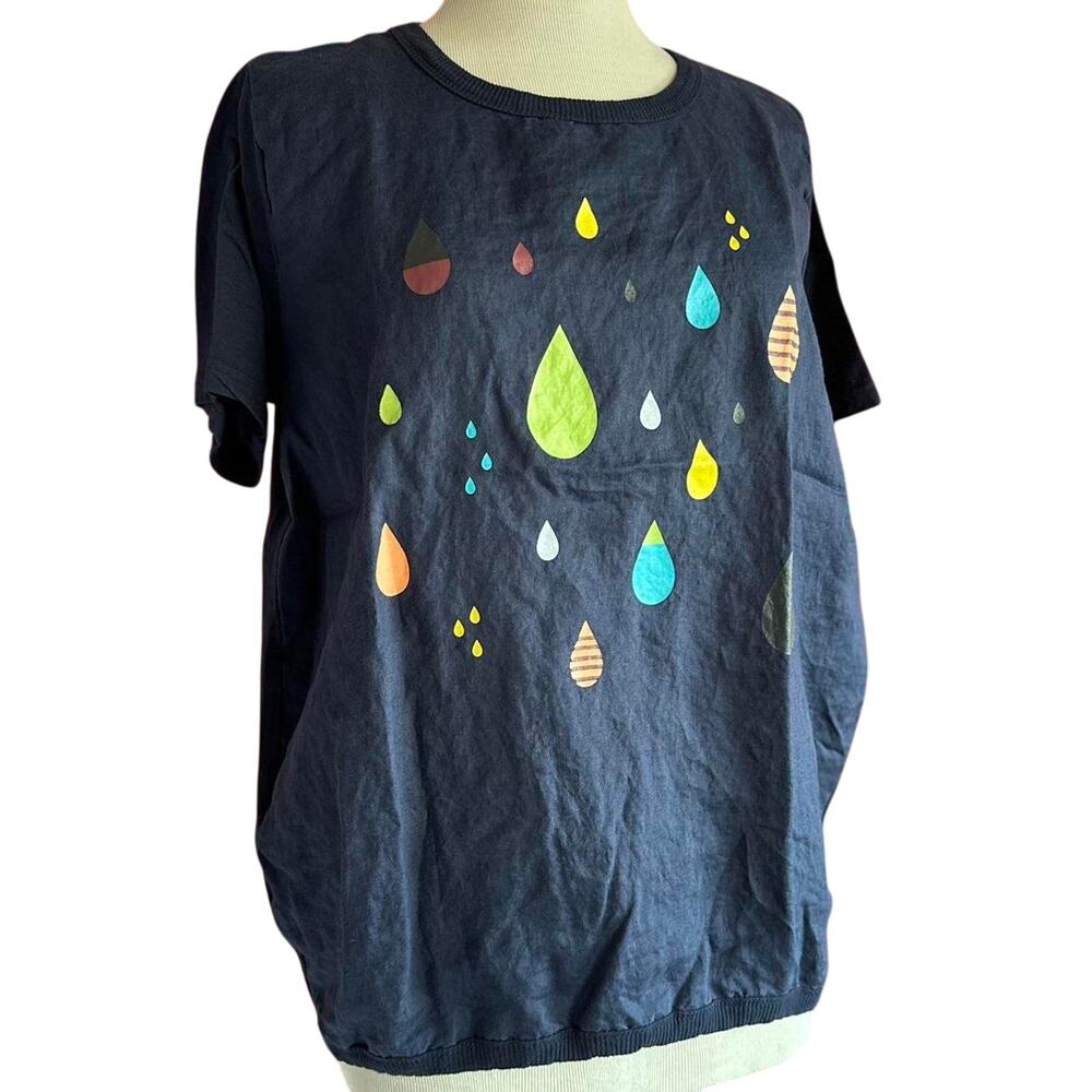 Womens Shirt Size Large Cute Colorful Anime Style Cat Raindrops Animated Fun